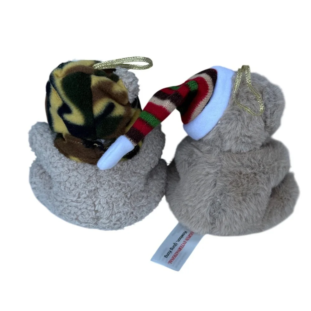 Adorable Small Christmas Plush Teddy Bear Ornaments Camo & Gift Set of 2